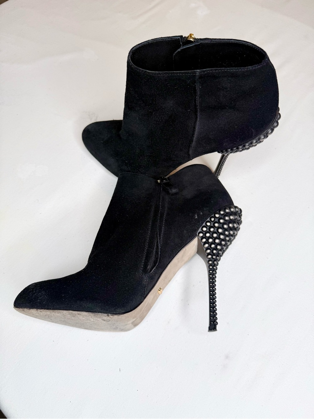 Sergio Rossi Black Suede Studded Stiletto Ankle Boots